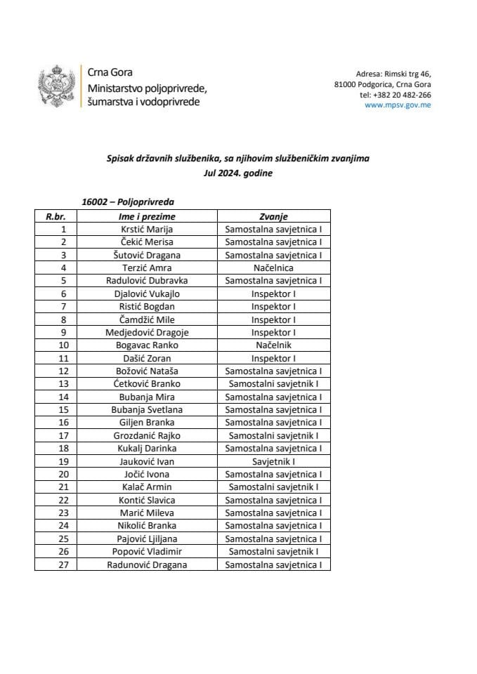 Службеници-јул