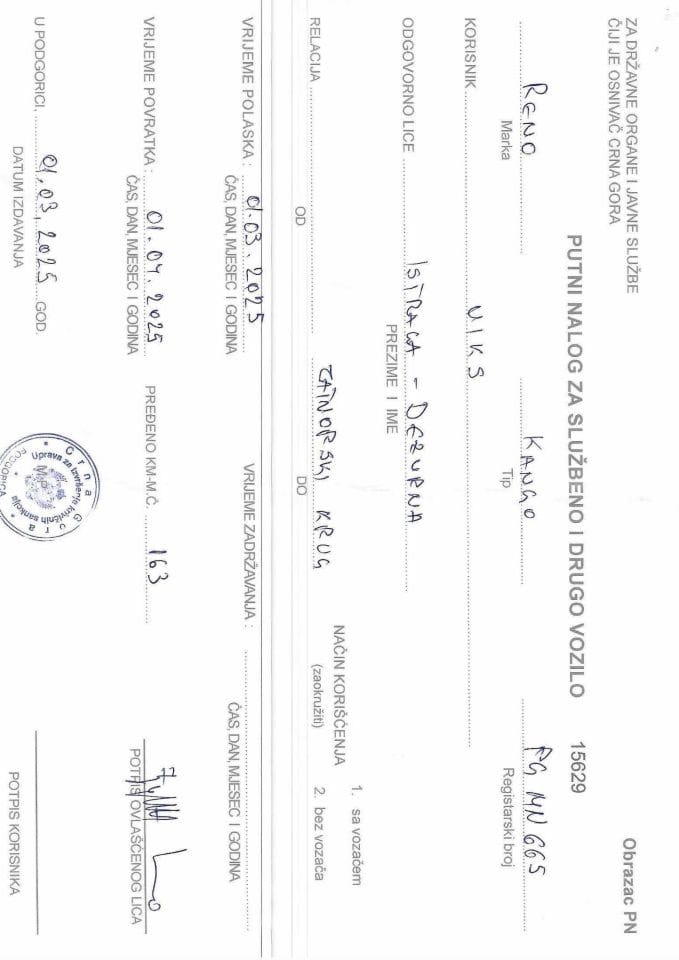 Putni nalozi, mart 2025. godine  1