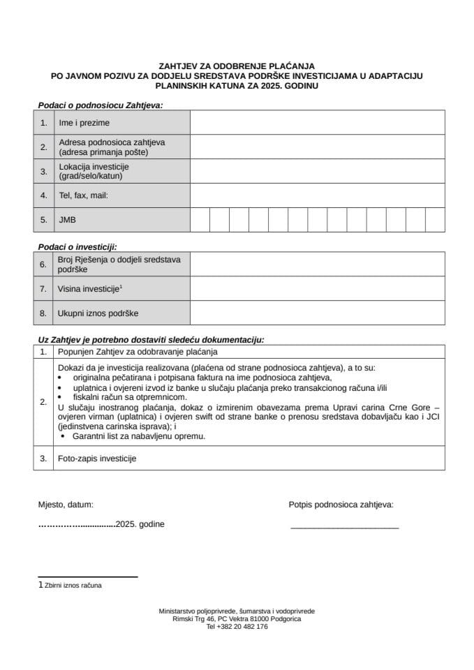Zahtjev za odobrenje plaćanja '25.