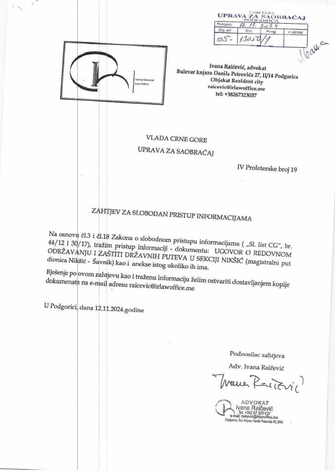 Advokat Ivana Raičević 05 13050