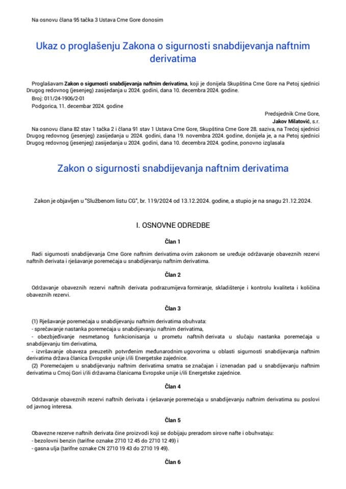 Zakon o sigurnosti snabdijevanja naftnim