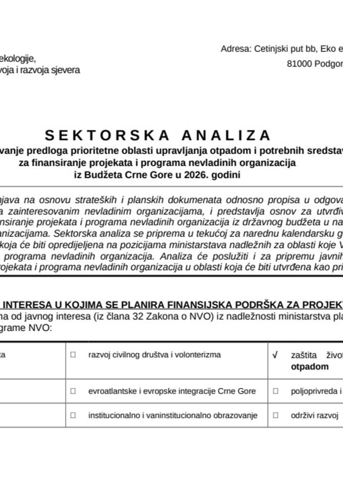 Sektorska analiza - upravljanje otpadom za 2026