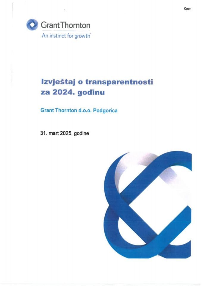 Izvještaj o transparentnosti za 2024. godinu - Grant Thornton d.o.o. Podgorica