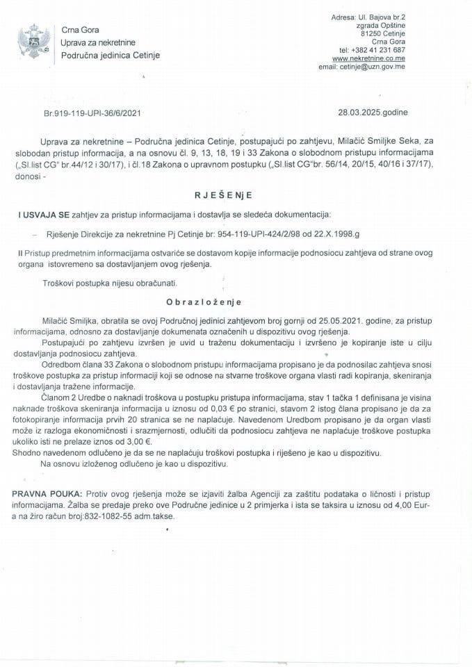 Rješenje o slobodnom pristupu informacijama - 10.04.2025.