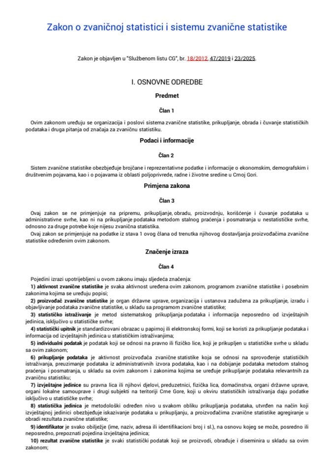 Zakon o zvaničnoj statistici i sistemu zvanične statistike