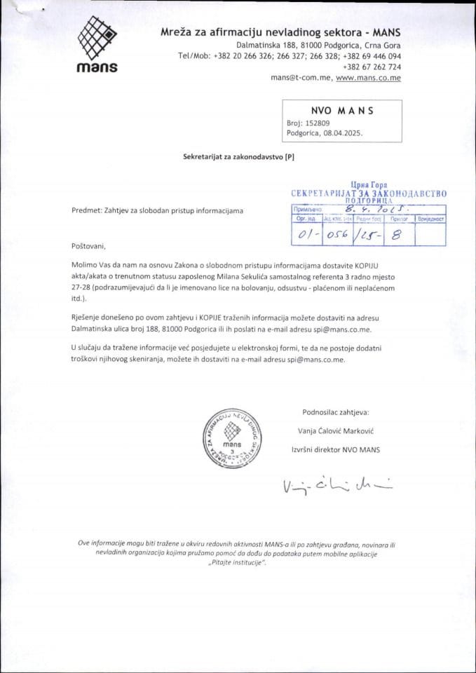 Rješenje 01-056/25-8/2 povodom zahtjeva za SPI