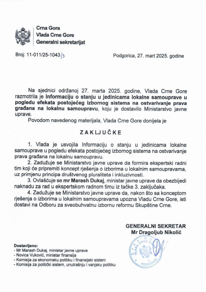 Информација о стању у јединицама локалне самоуправе у погледу ефеката постојећег изборног система на остваривање права грађана на локалну самоуправу - закључци