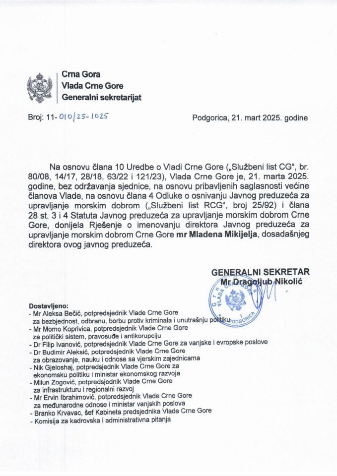 Predlog za imenovanje direktora Javnog preduzeća za upravljanje morskim dobrom Crne Gore - zaključci