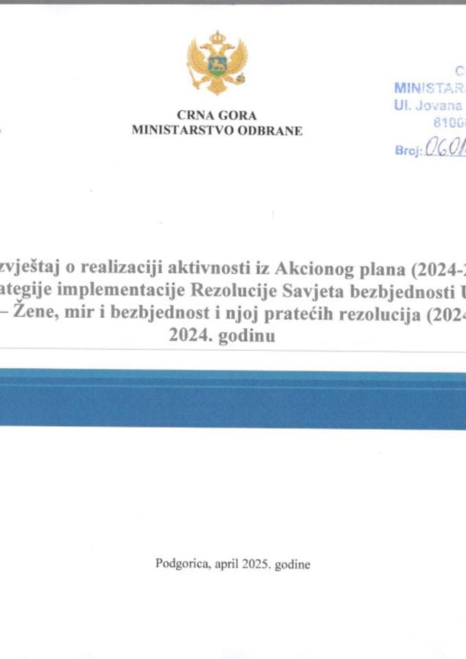 Godišnji izvještaj o realizaciji aktivnosti iz Akcionog plana (2024-2025) za primjenu Strategije implementacije Rezolucije Savjeta bezbjednosti Ujedinjenih nacija 1325 - Žene, mir i bezbjednost i njoj pratećih rezolucija (2024-2027) za 2024. godinu