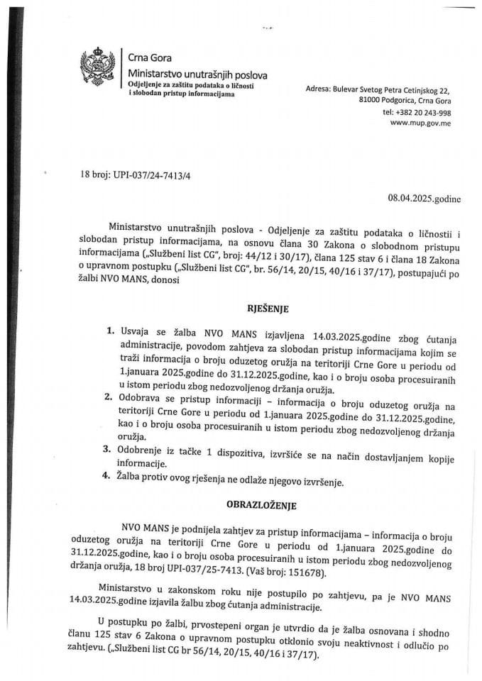 Rješenje br. 18-UPI-037/25-7413/4