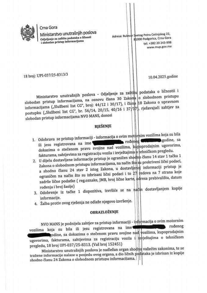 Rješenje br. 18-UPI-037/25-8313/3