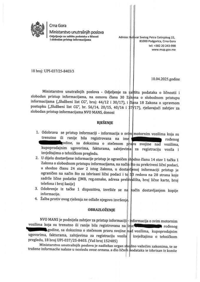 Rješenje br. 18-UPI-037/25-8403/3