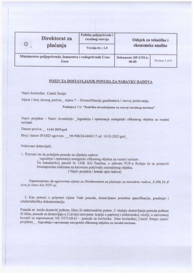 POZIV ZA PONUDU SMAJO CAMIC