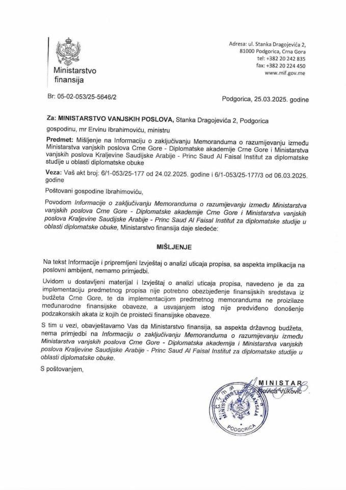 Mišljenje na Osnov vođenje pregovora - Sporazum CG i vojnog bolničkog centra Sv Jovana