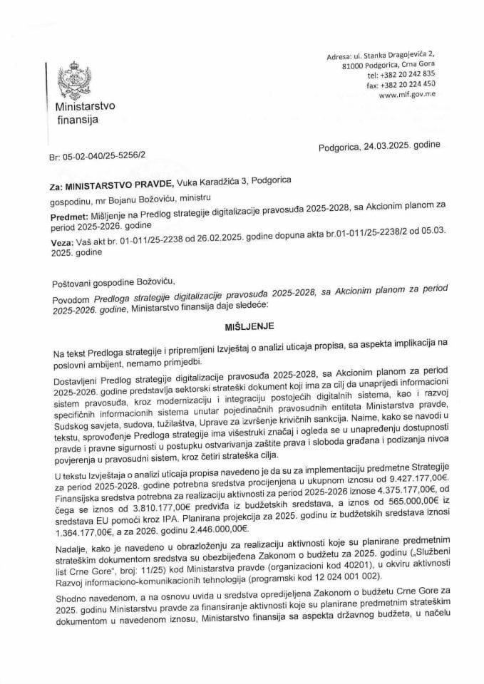 Mišljenje - Predlog strategije digitalizacije pravosudja