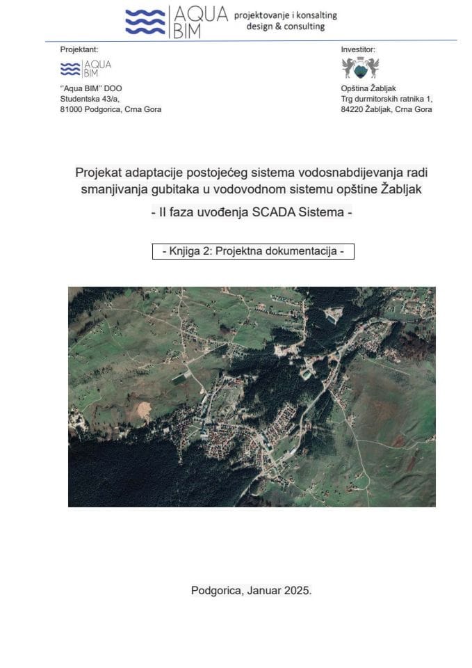 Tehnička dokumentacija - Projekat adaptacije vodovodnog sistema, opština Žabljak