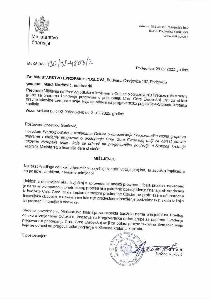 Mišljenje - RG Sloboda kretanja kapitala