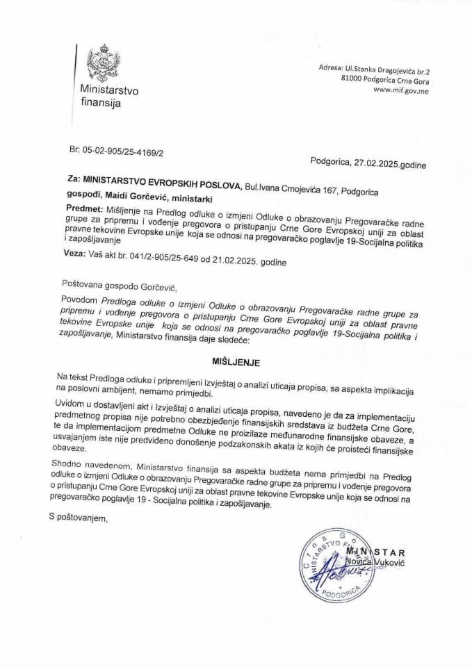 Mišljenje - RG 19 Socijalna politika i zapošljavanje