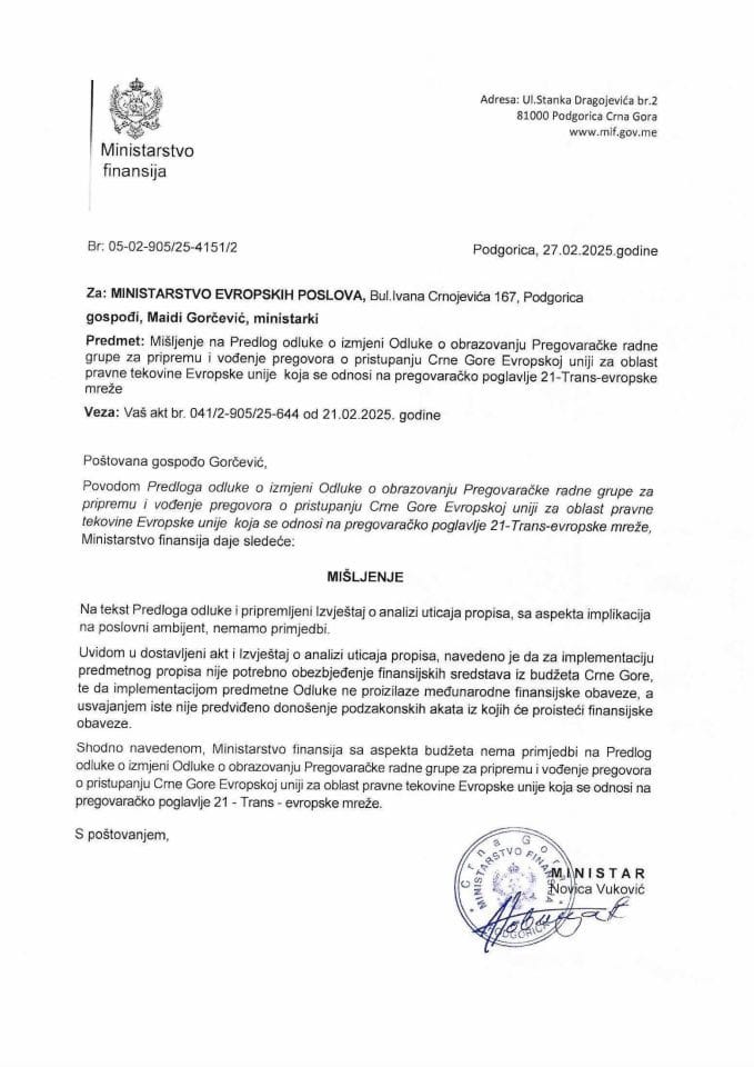 Mišljenje - RG 21 Trans-evropske mreže