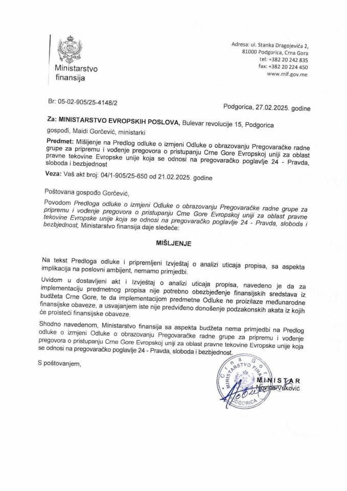 Mišljenje - RG24 Pravda, sloboda i bezbjednost