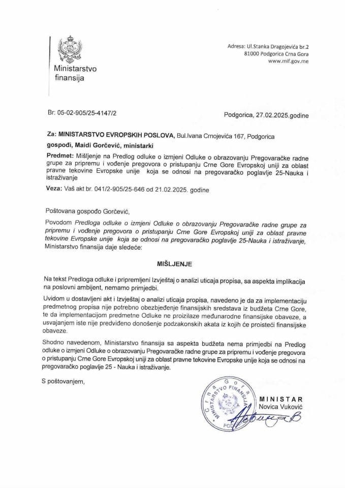 Mišljenje - RG25 Nauka i istraživanje