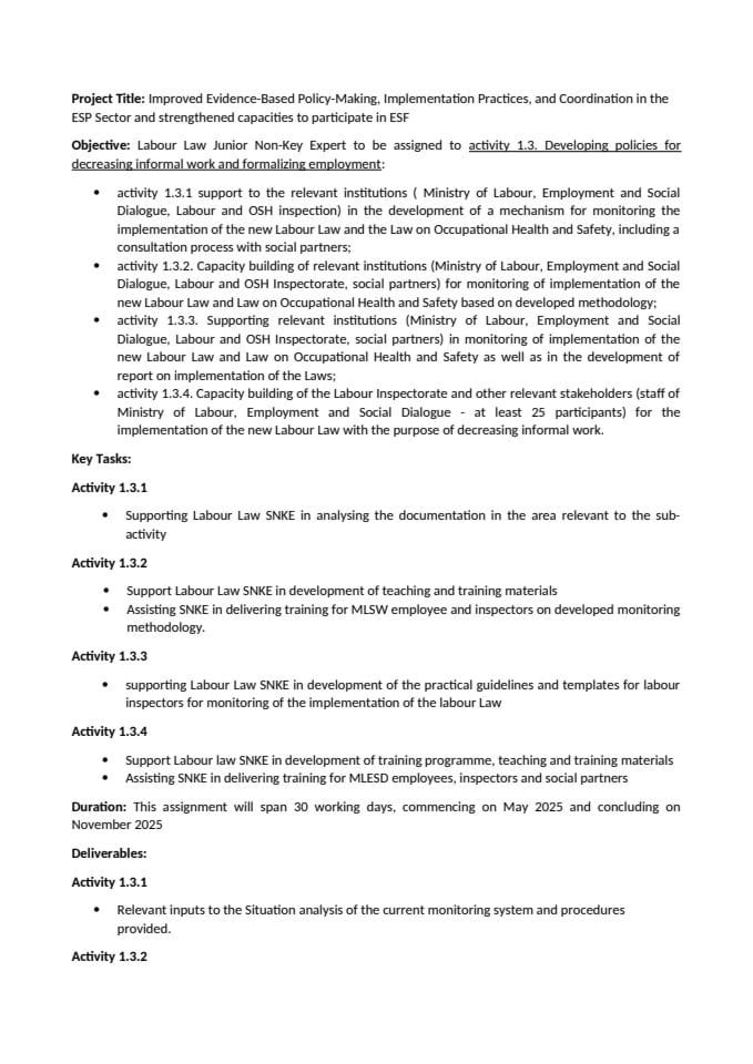 JNKE Vacancy Announcement