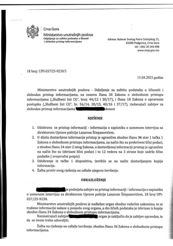 Rješenje br. 18-UPI-037/25-9230/3