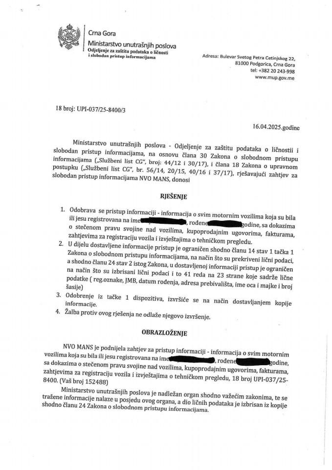 Rješenje br. 18-UPI-037/25-8400/3