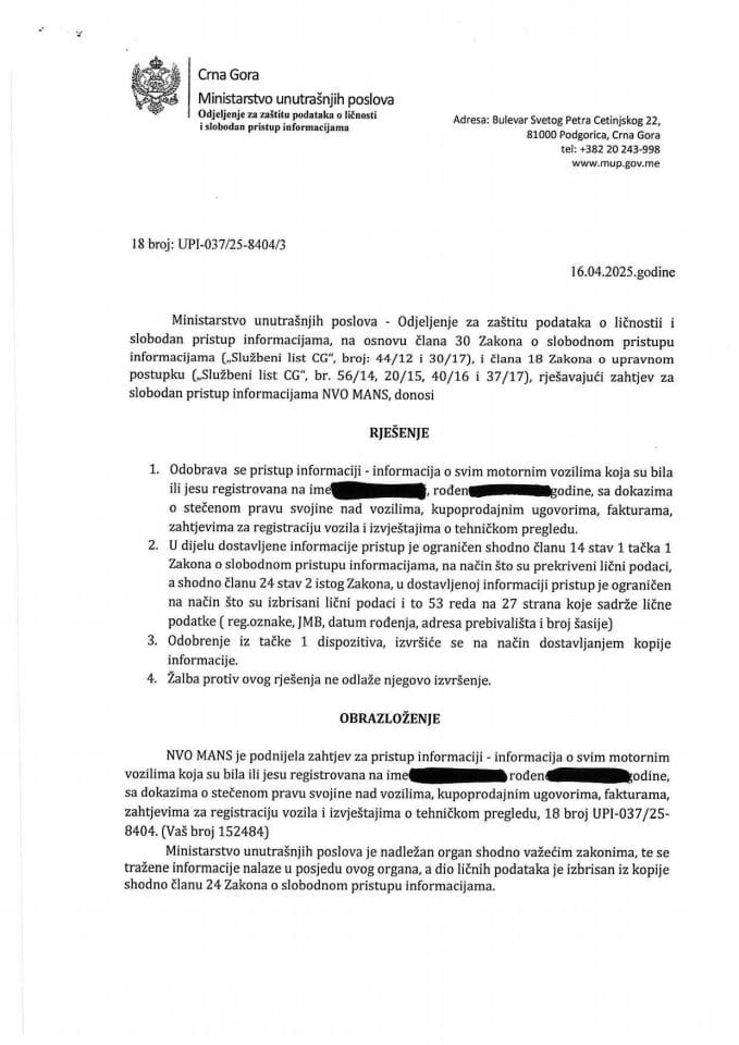 Rješenje br. 18-UPI-037/25-8404/3