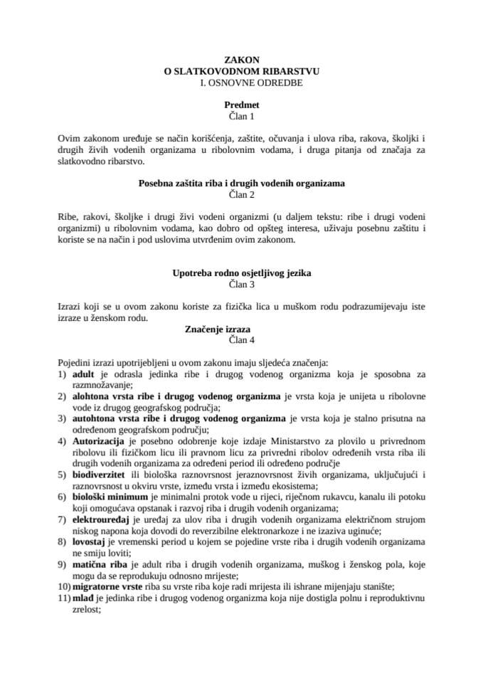 Nacrt Zakon o slatkovodnom ribarstvu final 2025