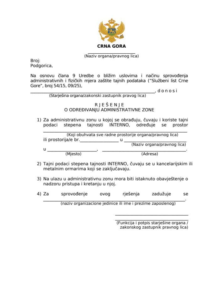 10. RJEŠENJE O ODREĐIVANJU ADMINISTRATIVNE ZONE