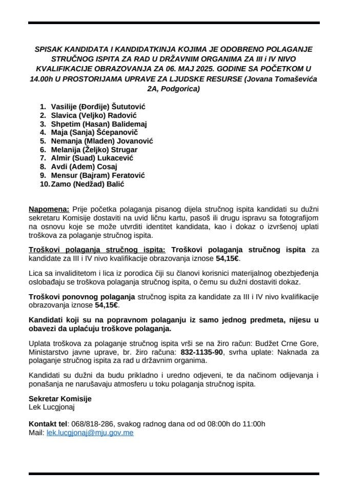 Spisak 06.05.2025. godine SSS