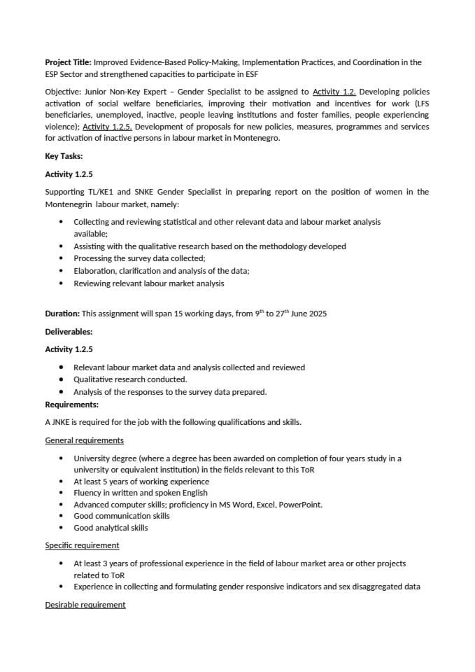 JNKE Vacancy Announcement