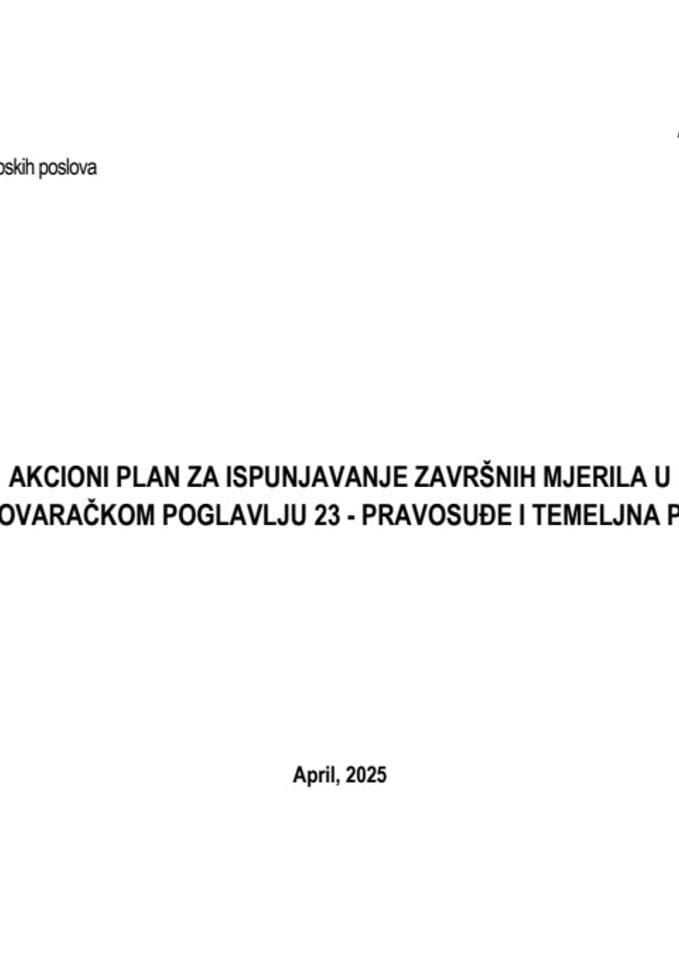 Предлог акционог плана за испуњавање завршних мјерила у преговарачком поглављу 23 – Правосуђе и темељна права