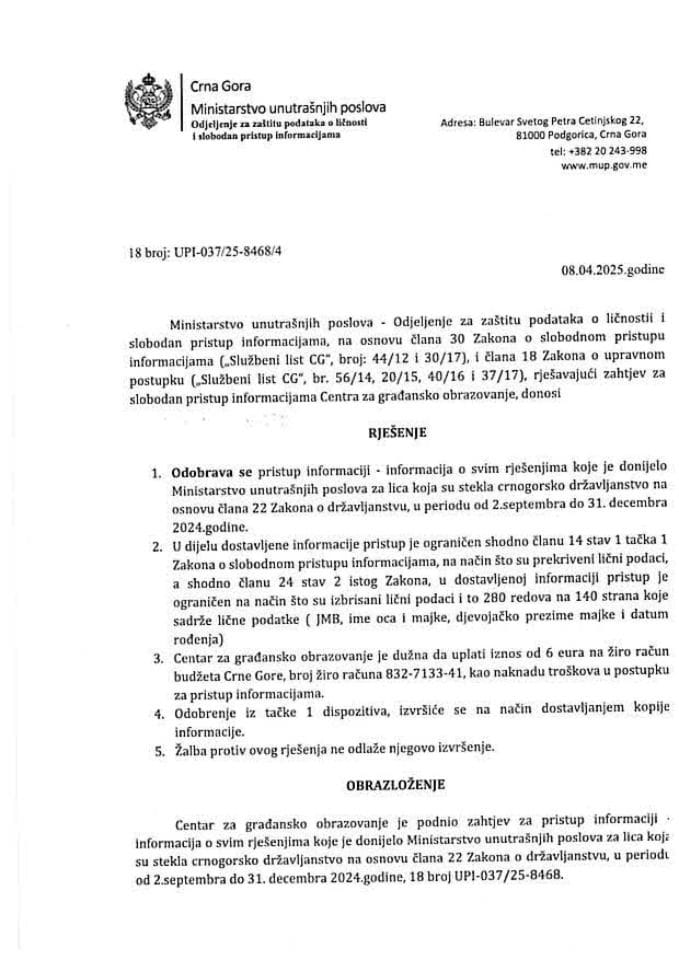 rješenje br. 18-UPI-037/25-8468/4