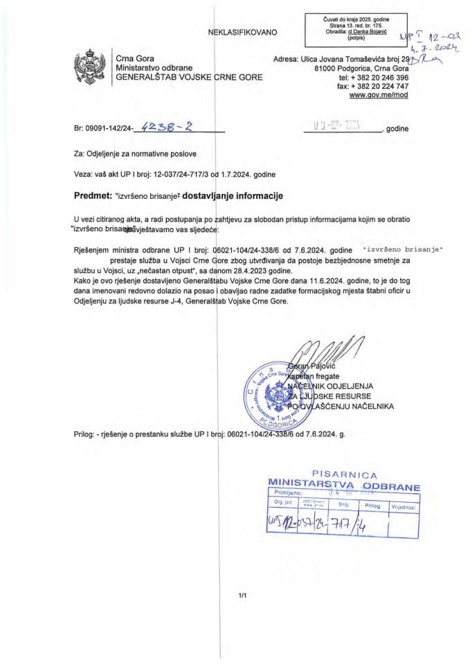 Инф.  по рјешењу УП И 12-037/24-717 6