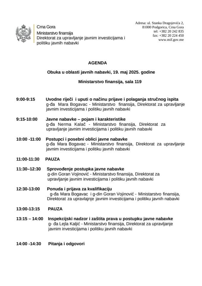 Агенда 19.05.2025.године