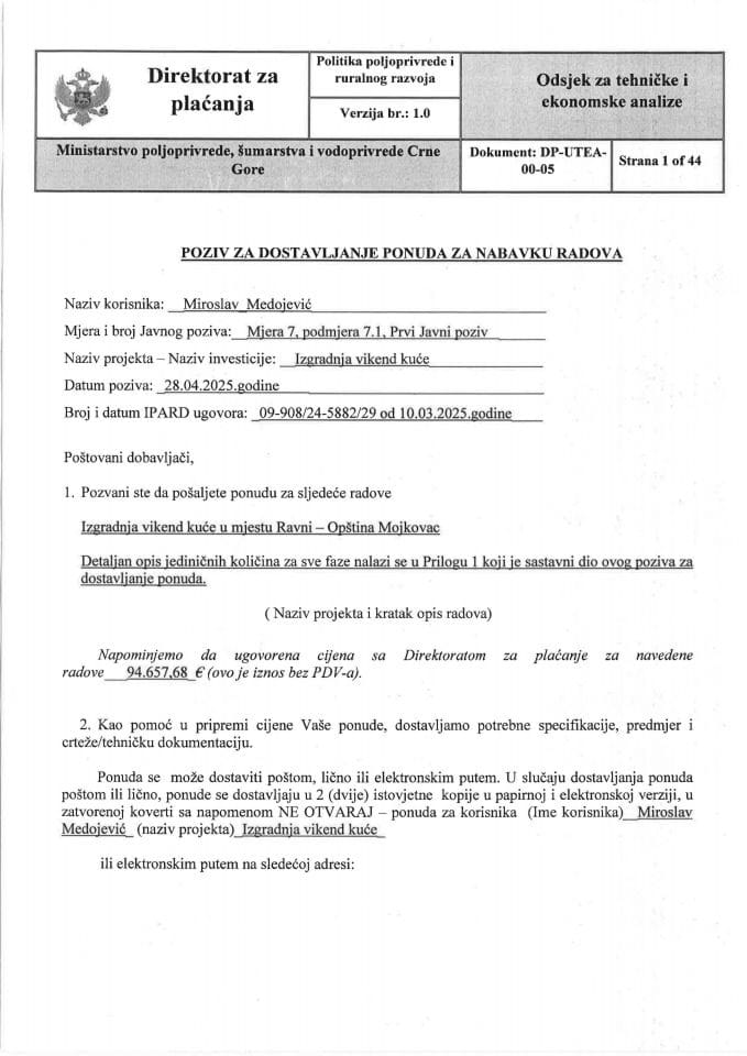 Poziv za ponude Miroslav Medojević