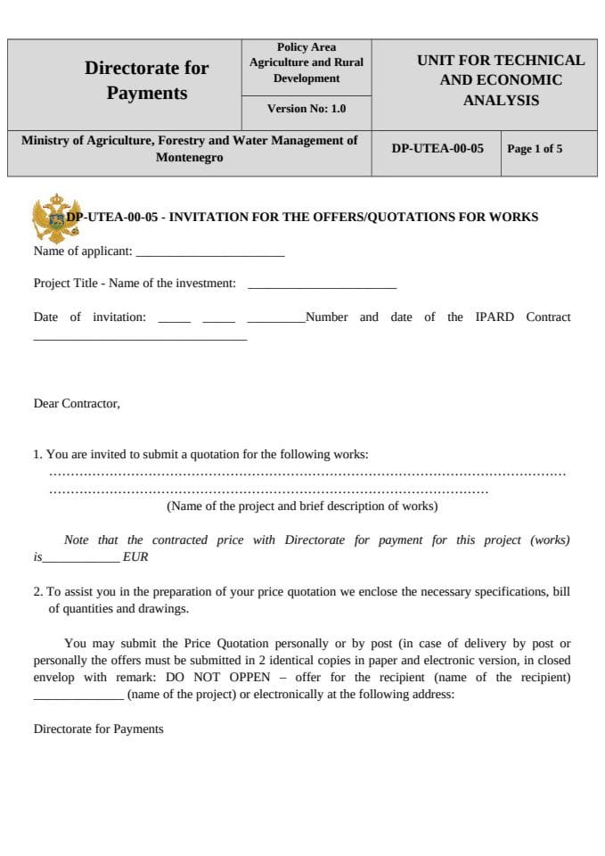 Invitation for the offers-quotations for works