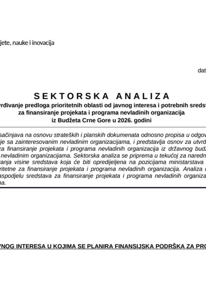 Sektorska analiza Konkurs NVO ZA 2026. godinu - srednje obrazovanje