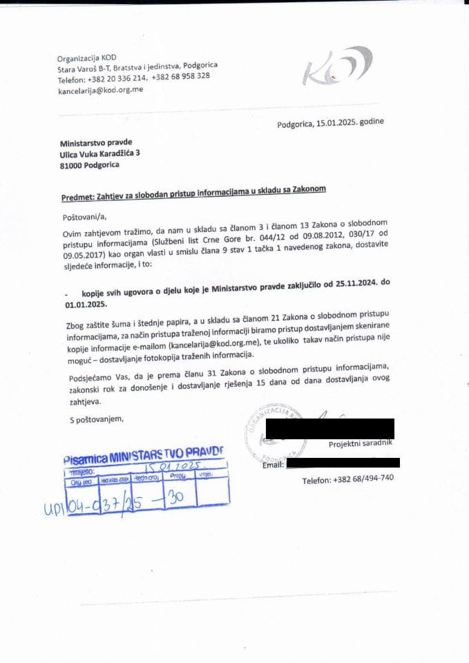 Zahtjev UPI 04-03725-30 - Ugovori o djelu u periodu od 25.11.2024. do 1.1.2025. godine