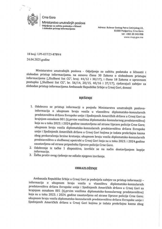 rješenje br. 18-UPI-037/25-8789/4