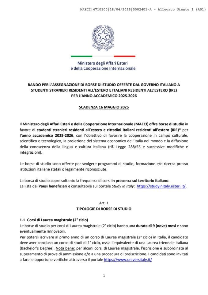 Текст конкурса на италијанском језику