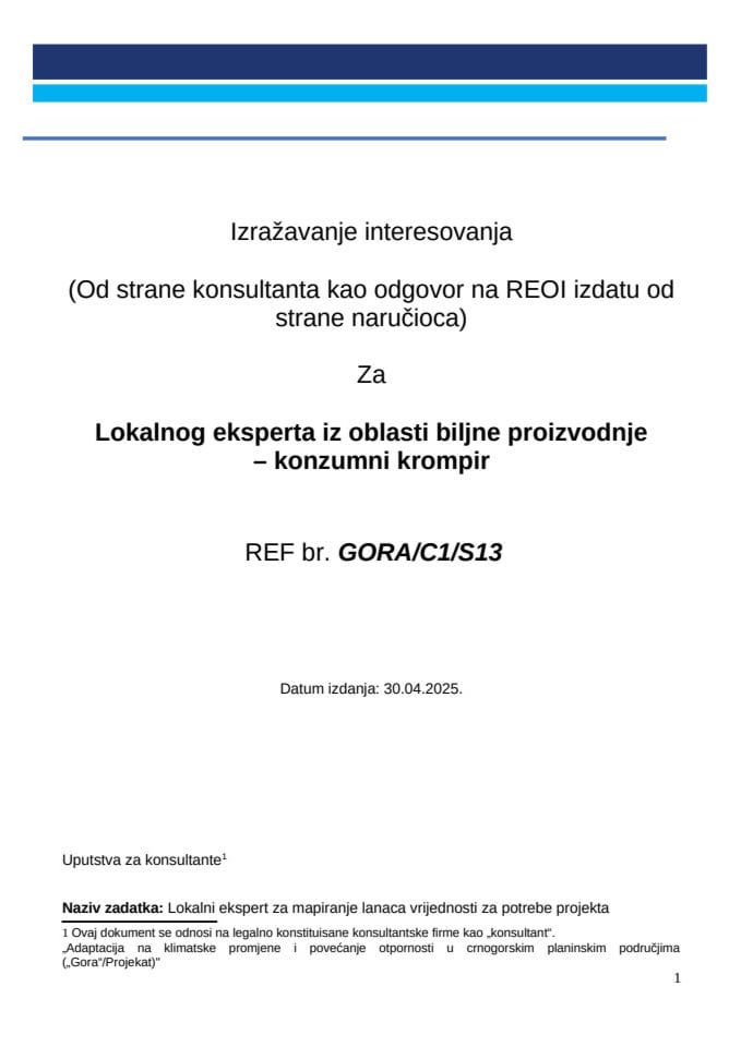 РЕОИ - Локални експерт из области биљне производње - конзумни кромпир експерт 2 реф. но Ц1С13