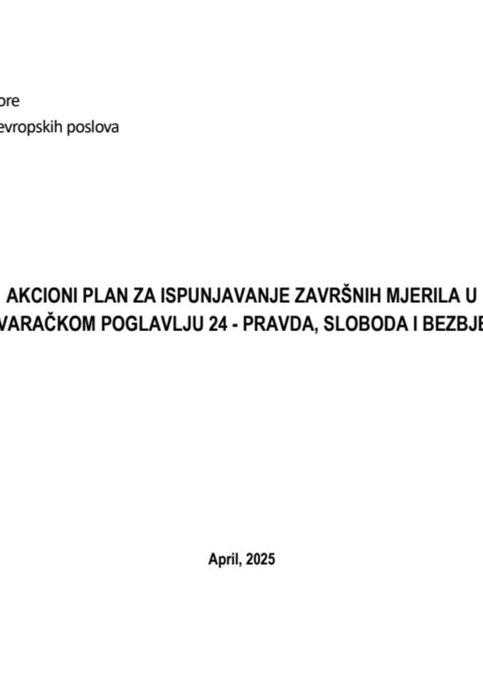 Akcioni plan za ispunjavanje završnih mjerila u pregovaračkom poglavlju 24