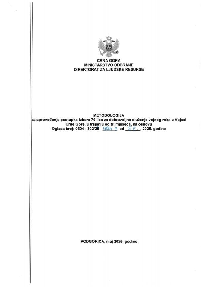2 Metodologija za izbor 70 lica na dobrovoljno služenje vojnog roka - 5. maj 2025. objava