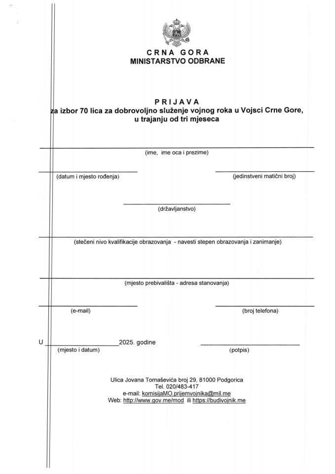 3 Prijava na Oglas za dobrovoljno služenje vojnog roka