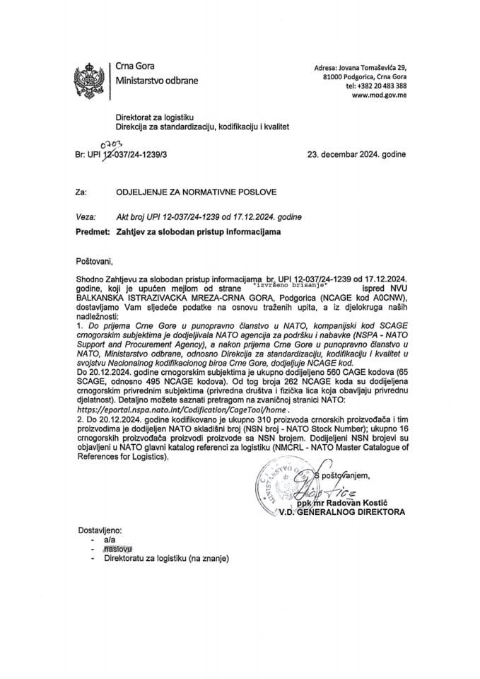 Инф.  по Рјешењу број:12-037/24- 1239/4