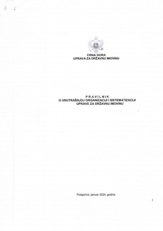 Pravilnik o unutrašnjoj organiziaciji i sistematizaciji - Uprave za državnu imovinu