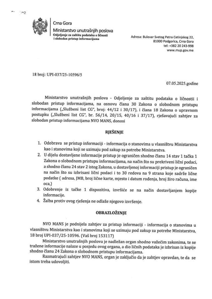 Rješenje br. 18-UPI-037/25-10596/5